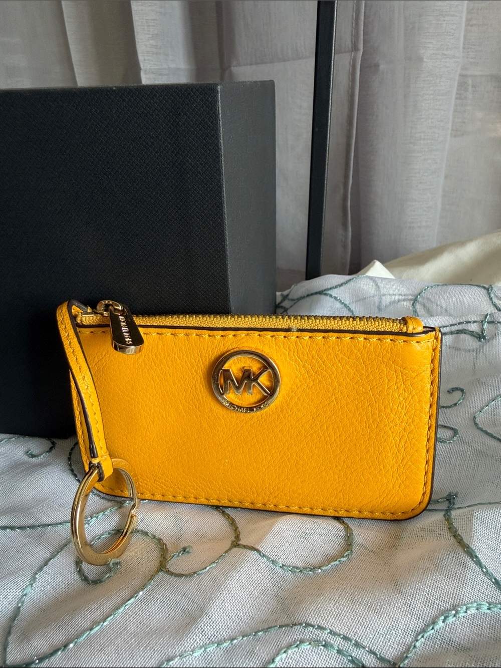 Michael Kors Bright Yellow Leather Zip Key & Card Case